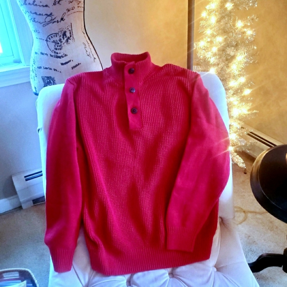 Waffle Weave Button High Collar Sweater NWT